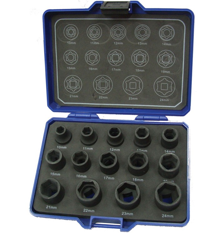 Krafttopsæt 1/2". 10-24mm Kort