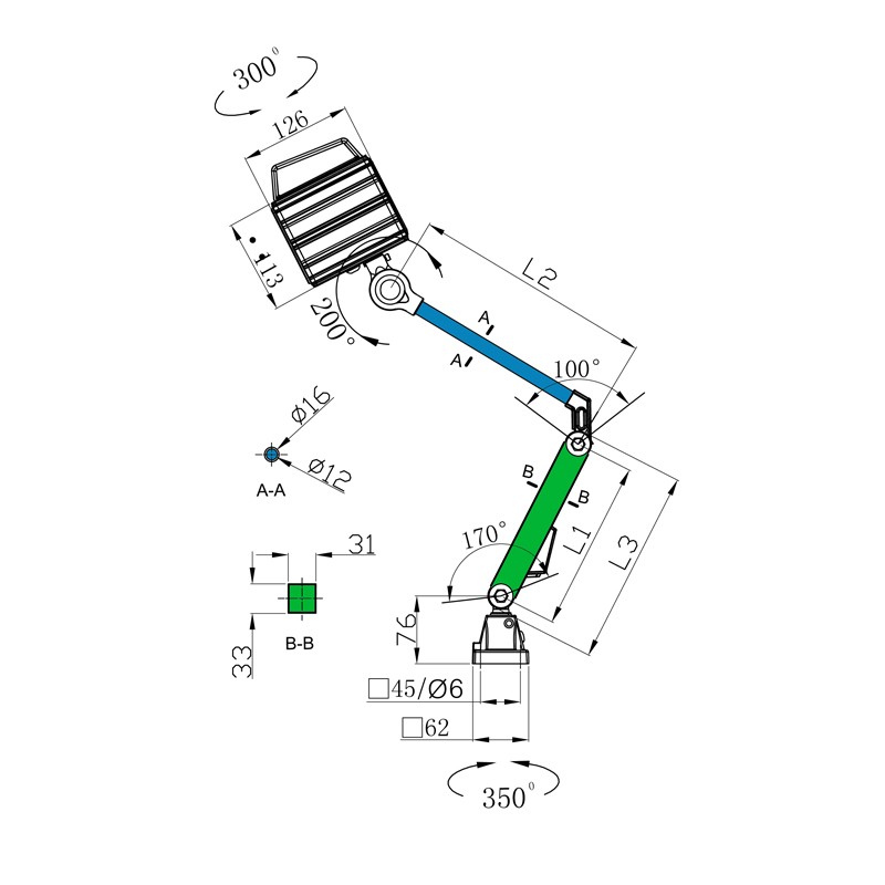 LED Maskinlys 9,5W IP Lang Arm