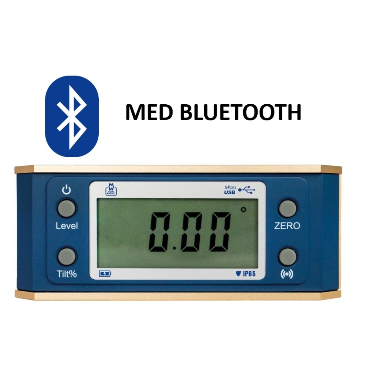 M&W trådløs digital IP65 magnetisk vaterpas 4x90° magneter i bunden, og mikro-USB opladning
