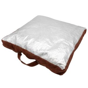 WLDPRO Svejsepude 50x50x8 cm med brun okselæder på én side og aluminiums coatet fiberglas på den anden